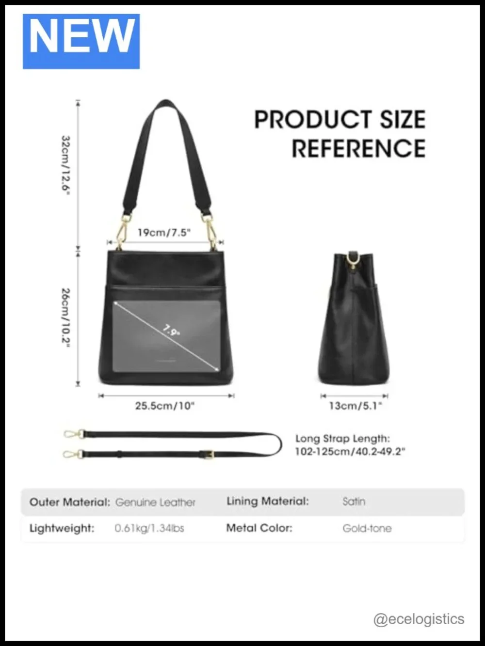Genuine Leather Shoulder Tote Bag with Crossbody Strap, Top Grain Pebbled